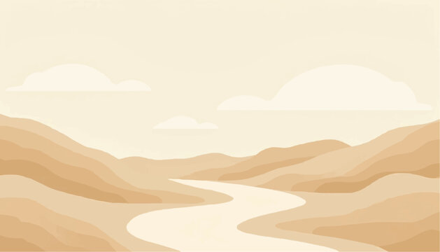 Desert Landscape with River and Clouds Illustration