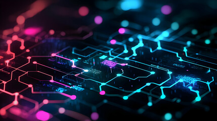 Obraz premium Abstract Futuristic Circuit Board Design With Neon Colors