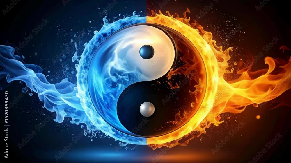 Aufkleber stylized rendering of yin and yang with water and fire elements showcasing balance and harmony conce