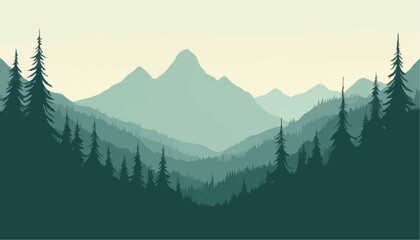 Mountain range with forest landscape illustration