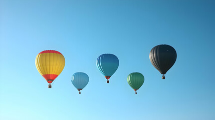 Naklejka premium Pixel Art Hot Air Balloons In Blue Sky