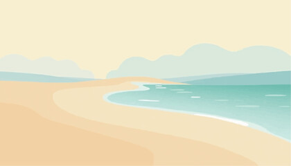 Sandy Beach with Ocean and Sky Illustration