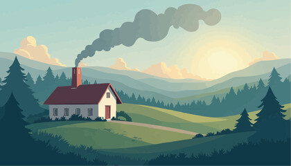 Fototapeta premium House on hill surrounded by nature