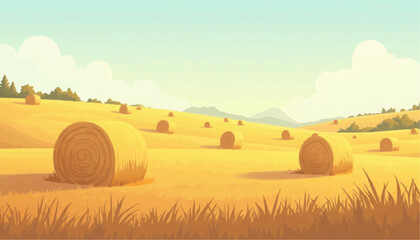 Hay Bale on Field Landscape