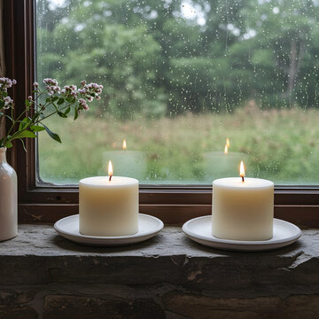 Dos velas a la orilla de la ventana