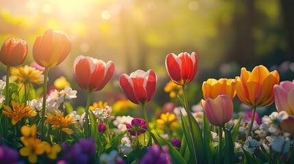Fototapeta premium A spring background with flowers and bright colors