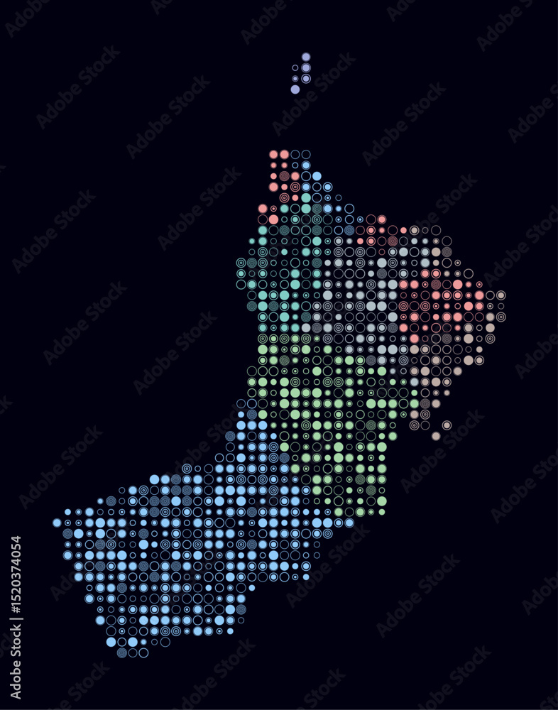 Poster oman, shape of the country build of colored cells. digital style map of the oman on dark background.