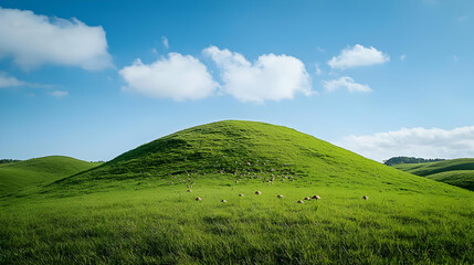 Fototapeta premium Rolling Green Hill Landscape Under Sunny Sky