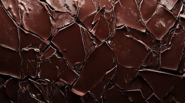 High-resolution shot of cracked chocolate with a glossy