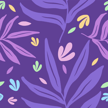 Fototapeta Abstract background with leaves and flowers. Seamless pattern with nature design elements