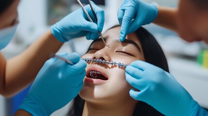 Concept image of a teenager receiving dental braces symbolizing a journey towards a confident smile