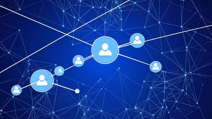 Blue network with user icons connected by lines - Powered by Adobe