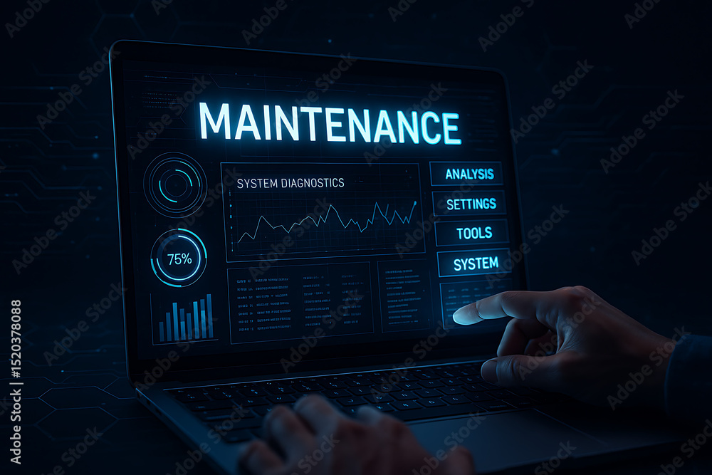 Aufkleber futuristic maintenance dashboard with system diagnostics and analysis on a laptop display for modern