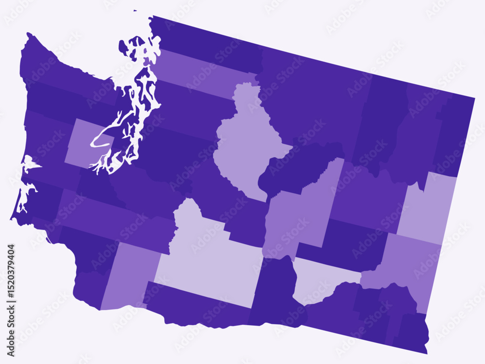 Poster map of washington with counties. just a simple state border map with county division. deep purple co