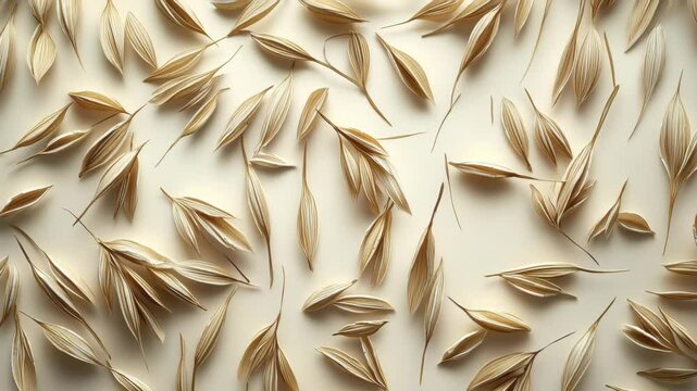Oat spikes pattern with soft shadow, top view