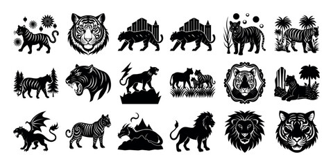 Obraz premium tiger silhouette black on a white background