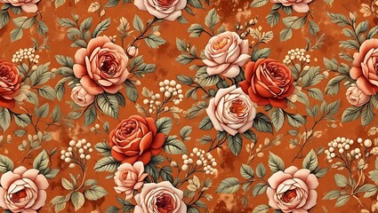 Elegant Autumnal Roses A Romantic Floral Pattern Design