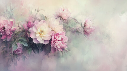 Elegant wedding invitation card background vector. Minimal hand painted watercolor Paeonia flowers texture template background. Design for wedding, vip cover, poster, rsvp moderncard.Valentine's Day