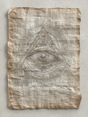 Ancient scroll depicting all-seeing eye symbol with a vintage and mysterious aesthetic
