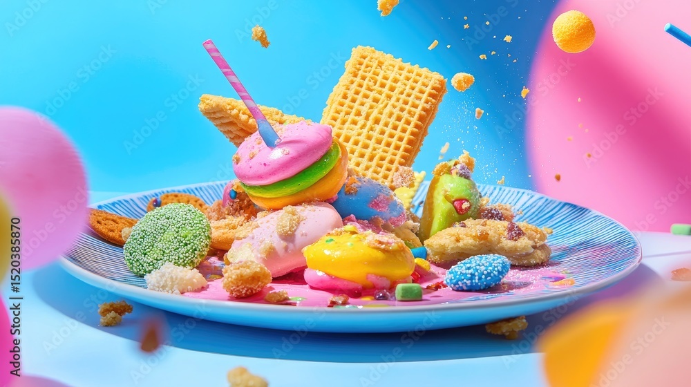 Aufkleber colorful cookies and crispy wafers on a dish, bright and inviting with playful presentation