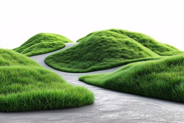 Lush Green Hills and Scenic Pathway in Idyllic Countryside Nature - Perfect for Vibrant Spring Photography