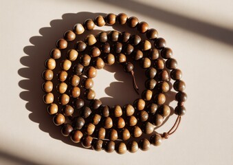 Elegant brown wooden prayer beads, a symbol of spirituality and mindfulness