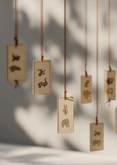Hanging ceramic tiles with unique animal drawings creating artistic expression