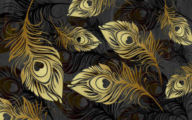 seamless floral pattern with golden leaves