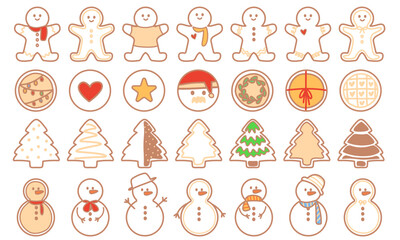 christmas cookies illustration lineart: christmas tree, santa,
gingerbread cookies, snowman icon