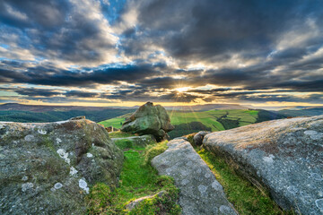 Fototapeta premium Derwent Edge at sunset in Peak District, UK