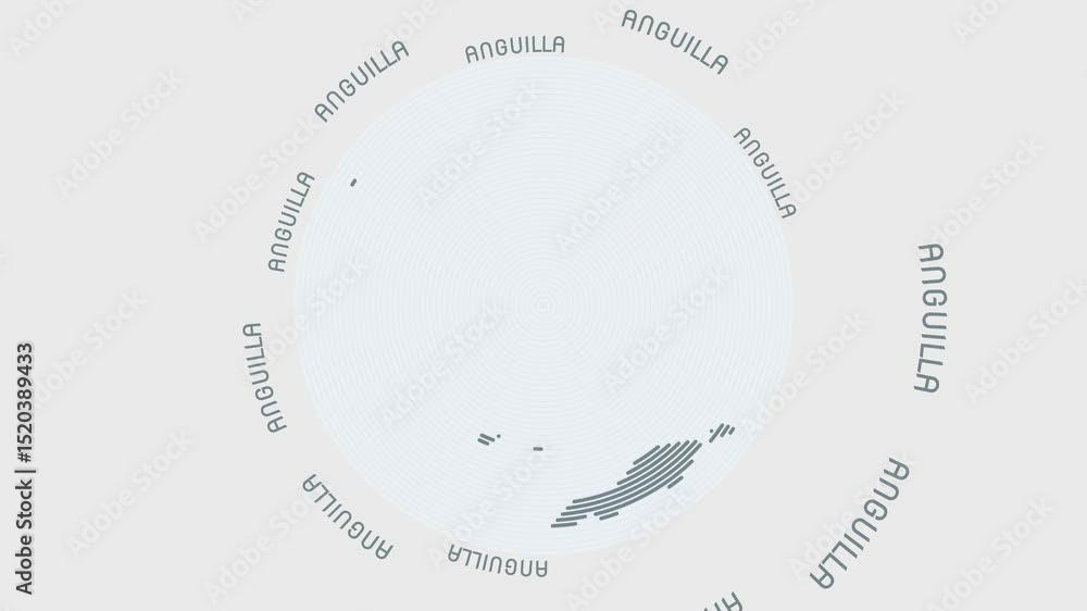 Poster anguilla shape with dynamic circles visual effect. animation of anguilla logo appearing from rotatin