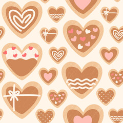 Love Cookie Pattern &ndash; soft color Heart Biscuit Vector
Background