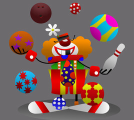 Editable Cartoon Clown Juggling – Colorful Vector Illustration