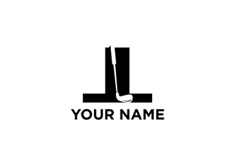 Golf Club Head Silhouette with Minimal Design and Initial L