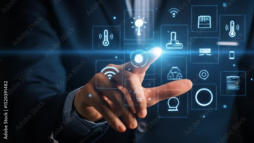 Poster selecting virtual options hand gesturing on digital interface