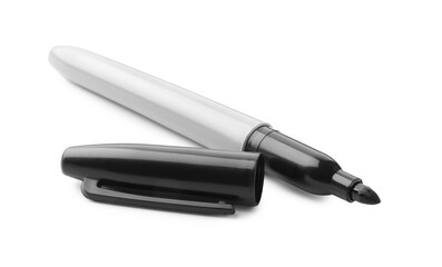 One black marker with cap isolated on white