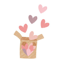 Crayon-Style Vector Illustration of an Open Box with Love Floating Out &ndash; Perfect for Valentine's Day