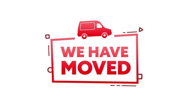 We have moved announcement with delivery van on white and green screen background