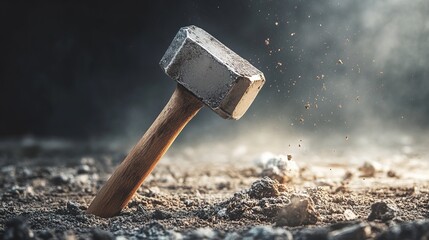 A hammer hovering with head up