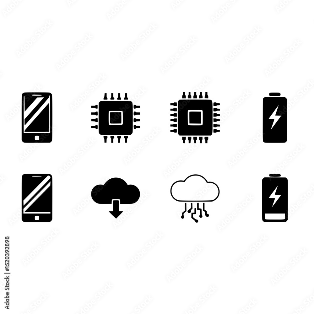 Poster smartphone cloud computing cpu battery technology data storage connection icon vector illustration