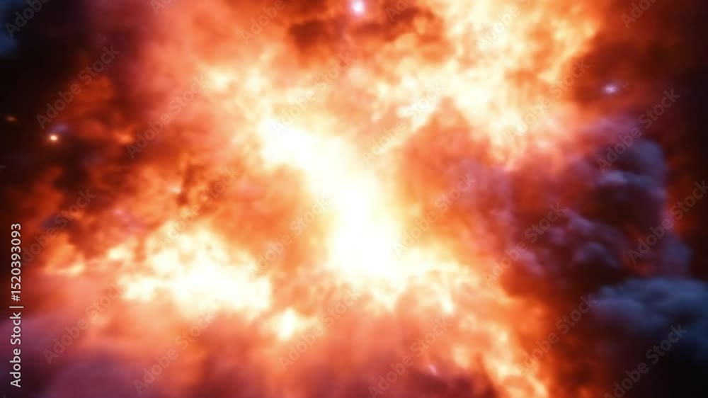 Poster exploding nebula in deep space abstract slow motion animation