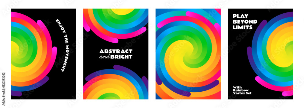 Aufkleber Abstract Circle Lines with Gradient. Vector Color Pattern on Black Background. Swirls and Spiral Gradient Elements