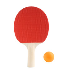 Ping pong racket and ball isolated on white