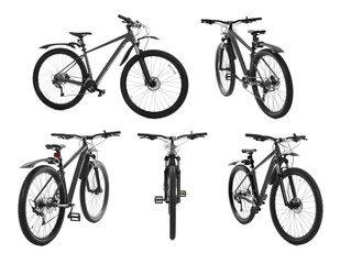 Obraz premium Color bicycle on white background, collage. View from different sides
