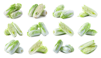 Fresh Chinese cabbage isolated on white, set