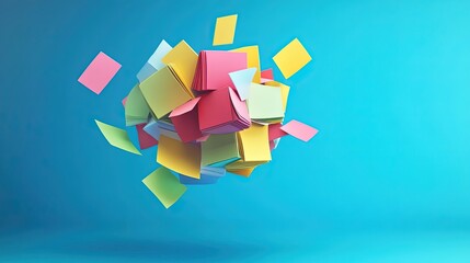A pack of sticky notes floating like a cube
