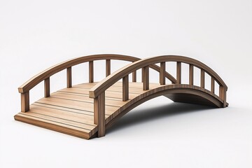 Elegant Curved Wooden Bridge. A Traditional Japanese Footbridge Structure for Scenic Garden Landscapes
