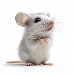 Cute White Baby Mouse Portrait. Adorable Young Rodent with Whiskers - Pet-Friendly Wildlife in Studio Close-Up