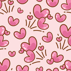 Seamless pattern cartoon of full of cute, bright pink hearts, The overall color tone is sweet pink. Pattern design for wrapping paper, wallpaper and fashion prints.