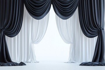 Black and White Curtains. Modern Elegance in Home Decor and Stage Performance Backdrops